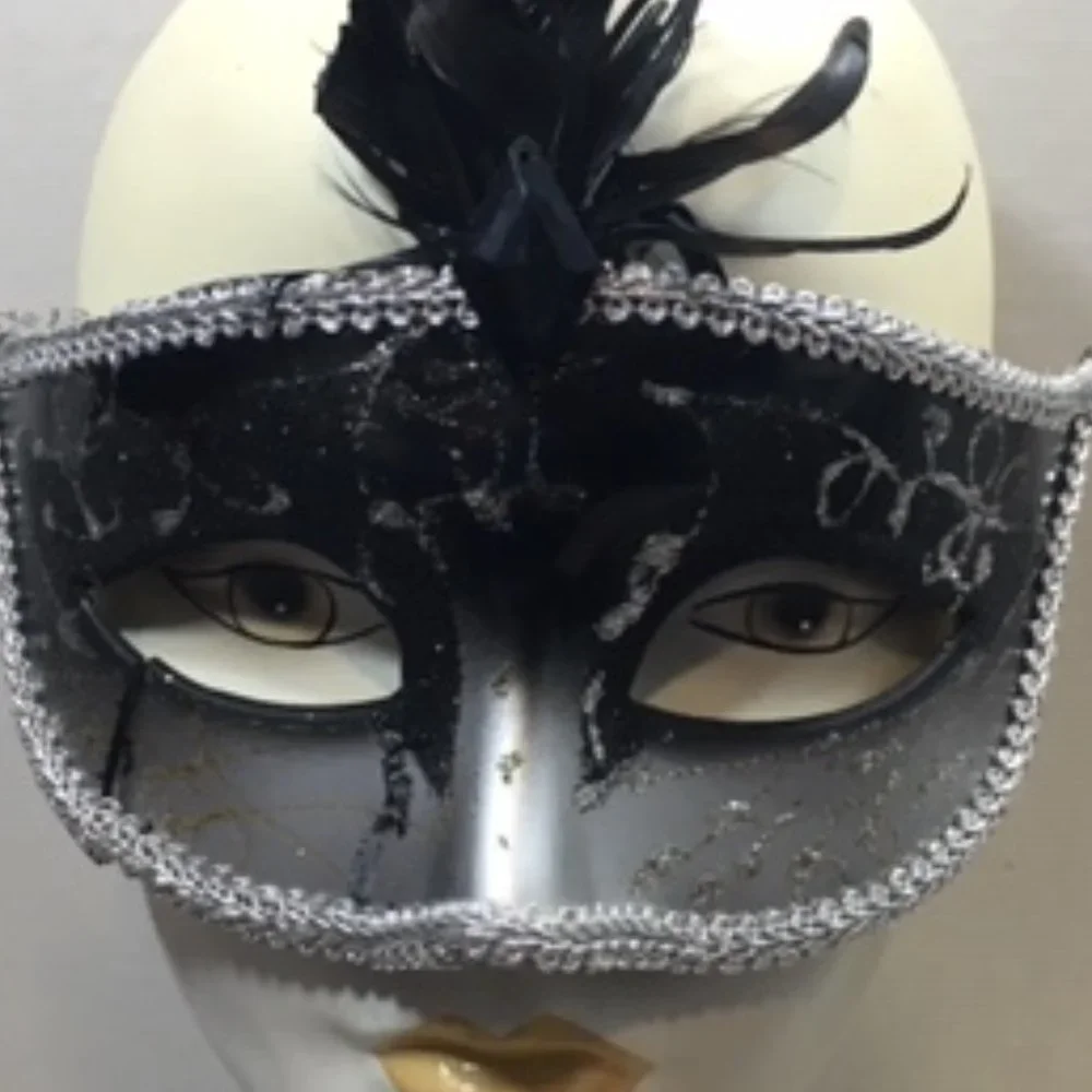 Masquerade Black Silver Gold Glitter Feather Mask Halloween Venetian Style